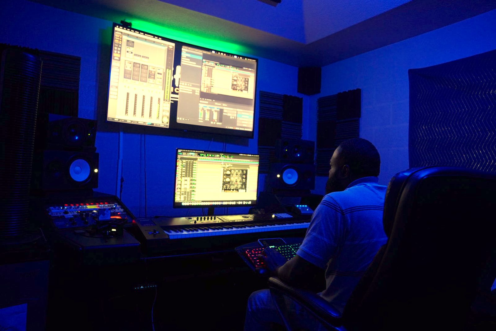 Monitors and desk in the control room